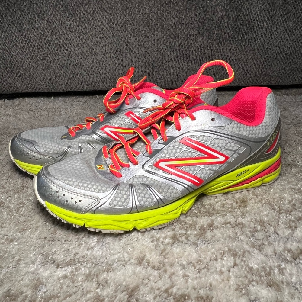 New Balance Women's Silver and Neon Pink Running Shoes